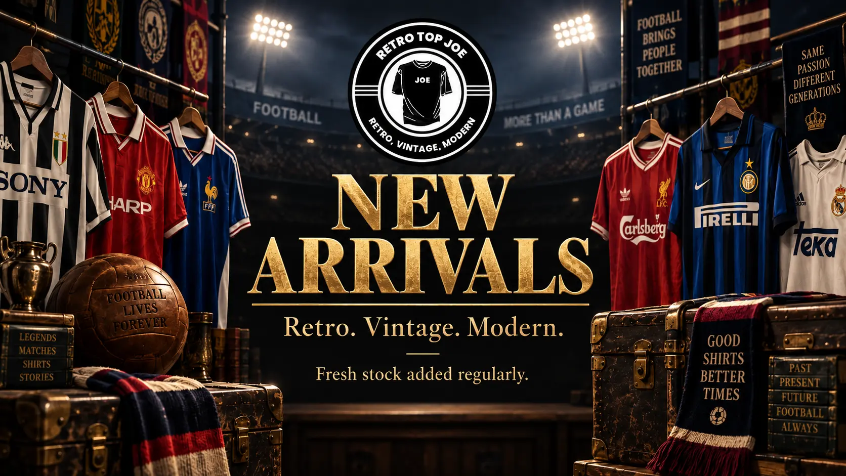 Rail of retro football shirts